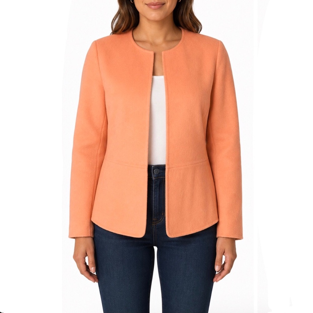 Eileen Fisher Cashmere Wool Jacket Orange Open Front Soft Structure Medium
